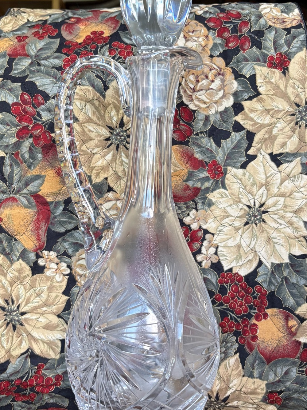 Pinwheel vintage Clear Crystal Cut Glass Decanter with Handle